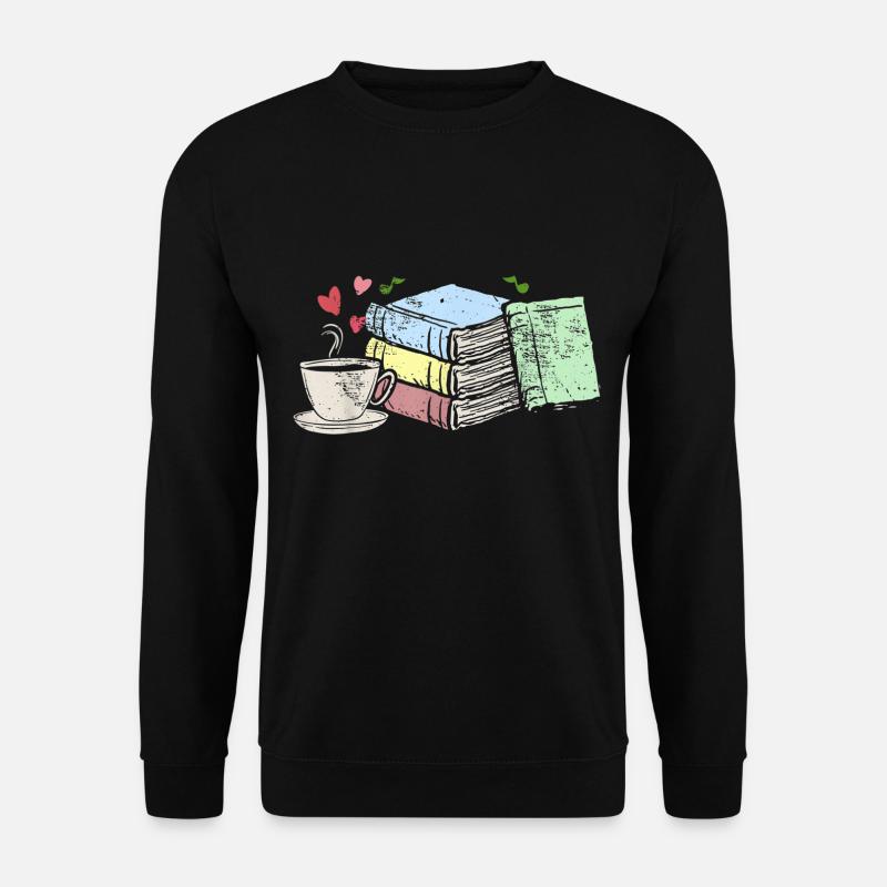 Zeichnung Kaffee und Bücher Leseratten Geschenke - Unisex Pullover - Schwarz