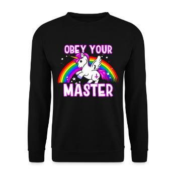 Obey Your Master - Einhorn Regenbogen Heavy Metal - Unisex Pullover - Schwarz - Vorne - Alina (178cm) & Michal (187cm)