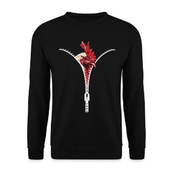 Chicken, Hahn Huhn Reißverschluss - Unisex Pullover - Schwarz - Vorne - Alina (178cm) & Michal (187cm)