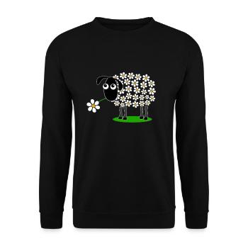 Schaf mit Blumen statt Wolle - Geschenk - Unisex Pullover - Schwarz - Vorne - Alina (178cm) & Michal (187cm)
