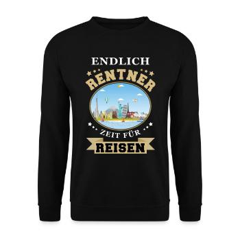Endlich Rentner Zeit für Reisen - Rente Geschenk - Unisex Pullover - Schwarz - Vorne - Alina (178cm) & Michal (187cm)