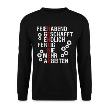 Rentner Feierabend - lustiges Geschenk - Unisex Pullover - Schwarz - Vorne - Alina (178cm) & Michal (187cm)