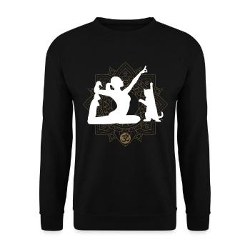 Yoga mit Katze - Mandala Om Symbol - Unisex Pullover - Schwarz - Vorne - Alina (178cm) & Michal (187cm)