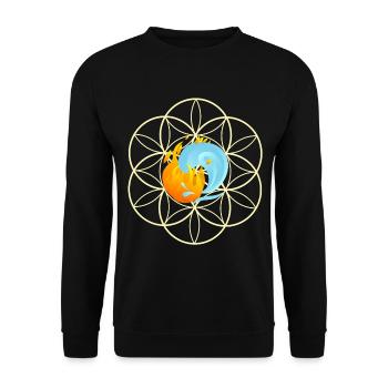 Yin Yang and the Flower of Life - Flower of Life - Unisex Sweatshirt - black - Front - Alina (178cm) & Michal (187cm)