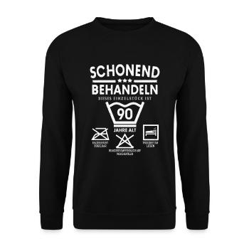 SCHONEND BEHANDELN 90 JAHRE ALT 90ER GEBURTSTAG - Unisex Pullover - Schwarz - Vorne - Alina (178cm) & Michal (187cm)