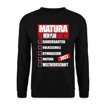 Matura 2022 Abitur bestanden WELTHERRSCHAFT Matura - Unisex Pullover - Schwarz - Vorne - Alina (178cm) & Michal (187cm)
