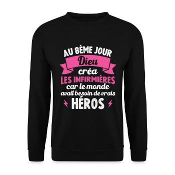 Au 8ème jour Dieu créa les infirmières - Sweat-shirt Unisexe - noir - Devant - Alina (178cm) & Michal (187cm)