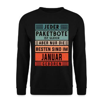 Paketfahrer Geburtstag Januar geboren Paketbote - Unisex Pullover - Schwarz - Vorne - Alina (178cm) & Michal (187cm)