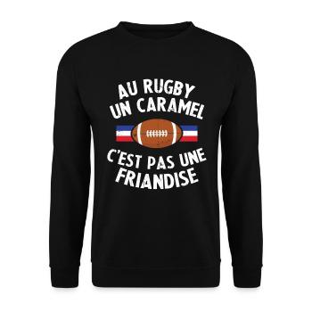 Au Rugby Un Caramel C'est Pas Une Friandise - Sweat-shirt Unisexe - noir - Devant - Alina (178cm) & Michal (187cm)