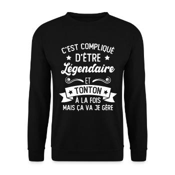 Légendaire et Tonton Humour Cadeau Pour Tonton - Sweat-shirt Unisexe - noir - Devant - Alina (178cm) & Michal (187cm)
