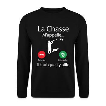 La Chasse m'appelle faut que j'y aille ! - Sweat-shirt Unisexe - noir - Devant - Alina (178cm) & Michal (187cm)