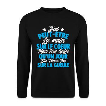 J'ai peut être la main sur le coeur humour cadeau - Sweat-shirt Unisexe - noir - Devant - Alina (178cm) & Michal (187cm)