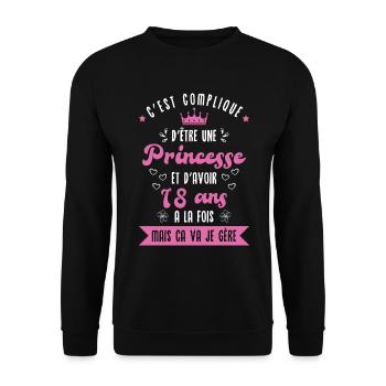 Une princesse et d'avoir 18 ans - Sweat-shirt Unisexe - noir - Devant - Alina (178cm) & Michal (187cm)