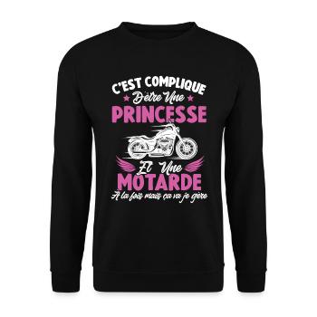 Compliqué d'être une princesse et une motarde - Sweat-shirt Unisexe - noir - Devant - Alina (178cm) & Michal (187cm)
