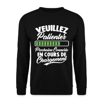 Veuillez patienter Prochaine connerie en cours - Sweat-shirt Unisexe - noir - Devant - Alina (178cm) & Michal (187cm)