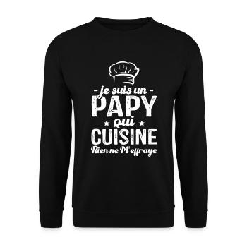 Je suis un papy qui cuisine, Cadeau cuisinier papy - Sweat-shirt Unisexe - noir - Devant - Alina (178cm) & Michal (187cm)