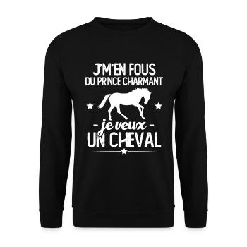 J'm'en fou du prince charmant je veux un cheval - Sweat-shirt Unisexe - noir - Devant - Alina (178cm) & Michal (187cm)