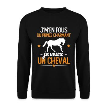 J'm'en fou du prince charmant je veux un cheval - Sweat-shirt Unisexe - noir - Devant - Alina (178cm) & Michal (187cm)