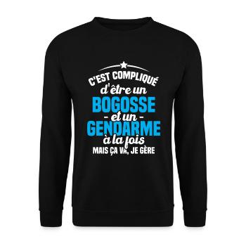 Bogosse et Gendarme, Humour Cadeau Gendarme - Sweat-shirt Unisexe - noir - Devant - Alina (178cm) & Michal (187cm)