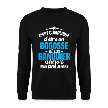 Bogosse et Banquier, Cadeau pour banquier - Sweat-shirt Unisexe - noir - Devant - Alina (178cm) & Michal (187cm)