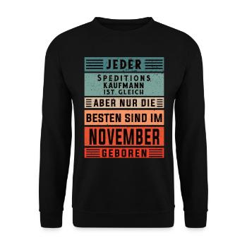 Spediteur Geburtstag November geboren - Unisex Pullover - Schwarz - Vorne - Alina (178cm) & Michal (187cm)