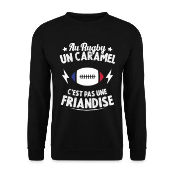 Au Rugby Un Caramel C'est Pas Une Friandise - Sweat-shirt Unisexe - noir - Devant - Alina (178cm) & Michal (187cm)