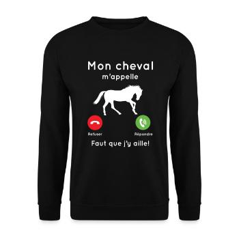 Mon cheval m'appelle faut que j’y aille Cadeau - Sweat-shirt Unisexe - noir - Devant - Alina (178cm) & Michal (187cm)