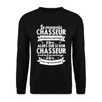 Humour Cadeau Pour Bon Chasseur - Sweat-shirt Unisexe - noir - Devant - Alina (178cm) & Michal (187cm)