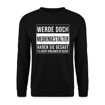 Designer Geburtstag lustiges Mediengestalter - Unisex Pullover - Schwarz - Vorne - Alina (178cm) & Michal (187cm)