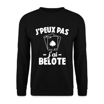 J'peux pas j'ai belote Cadeau Humour - Sweat-shirt Unisexe - noir - Devant - Alina (178cm) & Michal (187cm)
