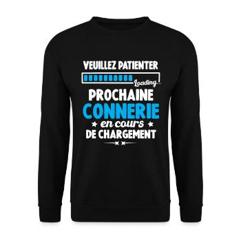 Veuillez patienter Prochaine connerie en cours - Sweat-shirt Unisexe - noir - Devant - Alina (178cm) & Michal (187cm)