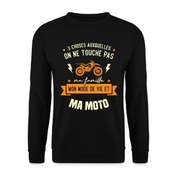 Touche pas ma moto, Cadeau humour motard - Sweat-shirt Unisexe - noir - Devant - Alina (178cm) & Michal (187cm)