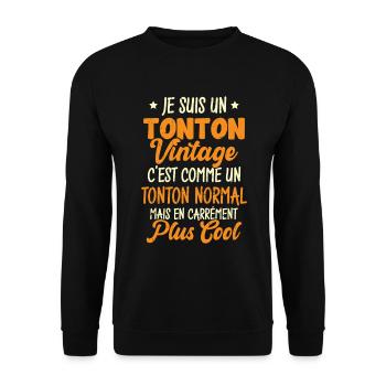 Tonton Vintage C'est Comme Tonton Normal Plus Cool - Sweat-shirt Unisexe - noir - Devant - Alina (178cm) & Michal (187cm)