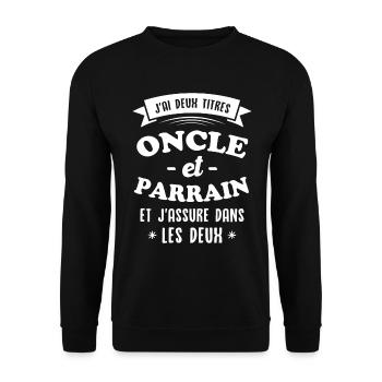 J'ai Deux Titres Oncle Et Parrain Humour Cadeau - Sweat-shirt Unisexe - noir - Devant - Alina (178cm) & Michal (187cm)