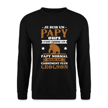 Je suis un papy ours grognon, cadeau humour papy - Sweat-shirt Unisexe - noir - Devant - Alina (178cm) & Michal (187cm)