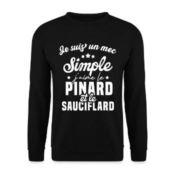 Un mec simple j'aime le pinard et le sauciflard - Sweat-shirt Unisexe - noir - Devant - Alina (178cm) & Michal (187cm)