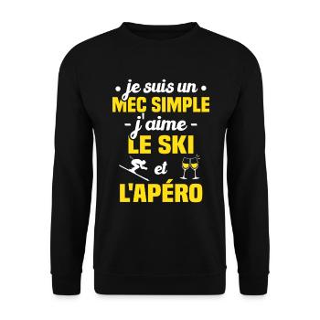 Je suis un mec simple j'aime le ski et l'apéro - Sweat-shirt Unisexe - noir - Devant - Alina (178cm) & Michal (187cm)