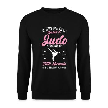 Une fille de judo c'est comme une fille normale - Sweat-shirt Unisexe - noir - Devant - Alina (178cm) & Michal (187cm)