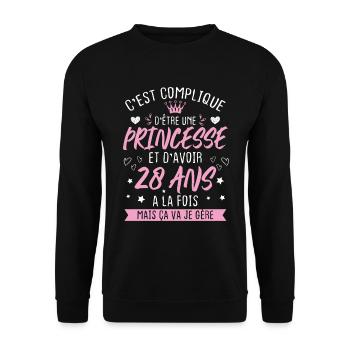 Une princesse et d'avoir 28 ans, Cadeau 28 ans - Sweat-shirt Unisexe - noir - Devant - Alina (178cm) & Michal (187cm)