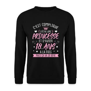 Une princesse et d'avoir 18 ans, Cadeau 18 ans - Sweat-shirt Unisexe - noir - Devant - Alina (178cm) & Michal (187cm)