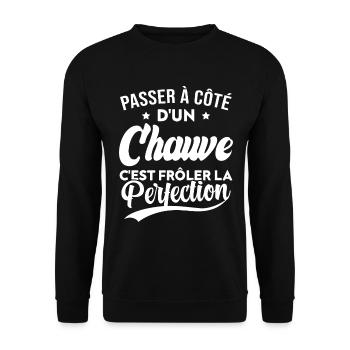 Chauve perfection, Cadeau humour homme chauve - Sweat-shirt Unisexe - noir - Devant - Alina (178cm) & Michal (187cm)