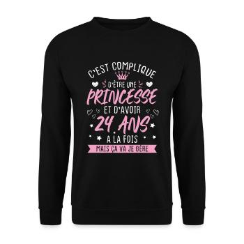 Une princesse et d'avoir 24 ans, Cadeau 24 ans - Sweat-shirt Unisexe - noir - Devant - Alina (178cm) & Michal (187cm)