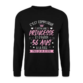 Une princesse et d'avoir 56 ans, Cadeau 56 ans - Sweat-shirt Unisexe - noir - Devant - Alina (178cm) & Michal (187cm)