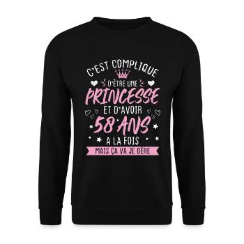 Une princesse et d'avoir 58 ans, Cadeau 58 ans - Sweat-shirt Unisexe - noir - Devant - Alina (178cm) & Michal (187cm)