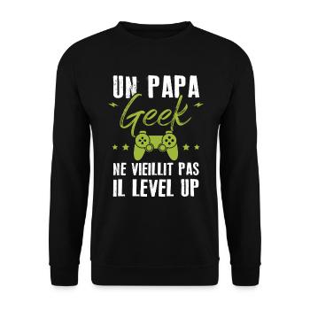 Un papa geek ne vieillit pas il level up - Sweat-shirt Unisexe - noir - Devant - Alina (178cm) & Michal (187cm)