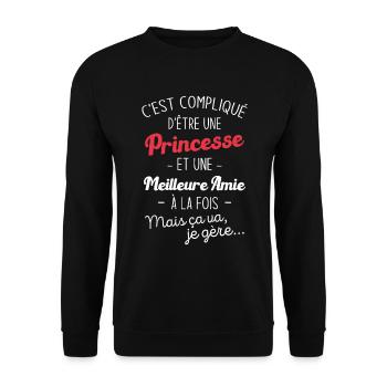 Une princesse et meilleure amie - Sweat-shirt Unisexe - noir - Devant - Alina (178cm) & Michal (187cm)