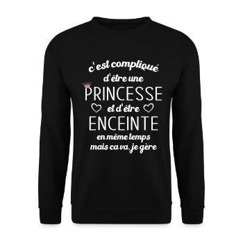 Compliqué d'être une princesse et d'être enceinte - Sweat-shirt Unisexe - noir - Devant - Alina (178cm) & Michal (187cm)