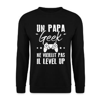 Un papa geek ne vieillit pas il level up - Sweat-shirt Unisexe - noir - Devant - Alina (178cm) & Michal (187cm)