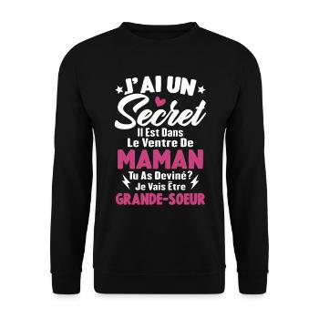 J'ai un secret je vais être grande sœur cadeau - Sweat-shirt Unisexe - noir - Devant - Alina (178cm) & Michal (187cm)