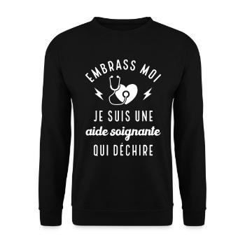 Embrasse moi je suis une aide-soignante cadeau - Sweat-shirt Unisexe - noir - Devant - Alina (178cm) & Michal (187cm)